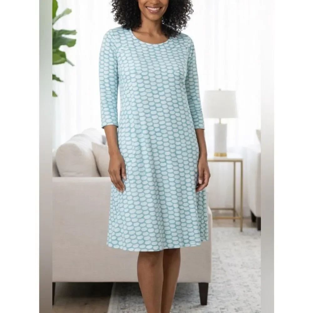 MAHI GOLD Aqua And White Scales Print 3/4 Sleeve Dress Size S